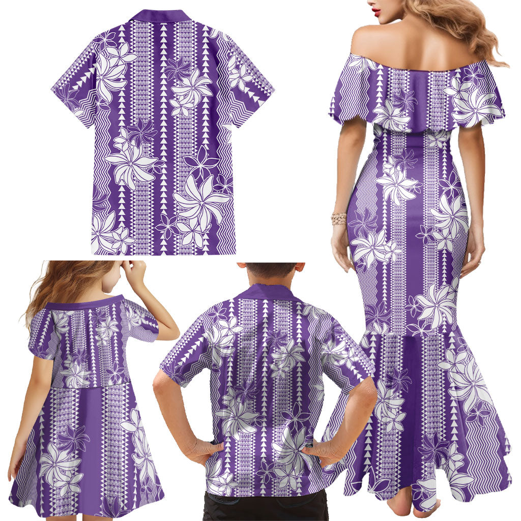 Hawaii Kakau Tribal Family Matching Mermaid Dress and Hawaiian Shirt With Purple Tiare LT05 - Polynesian Pride