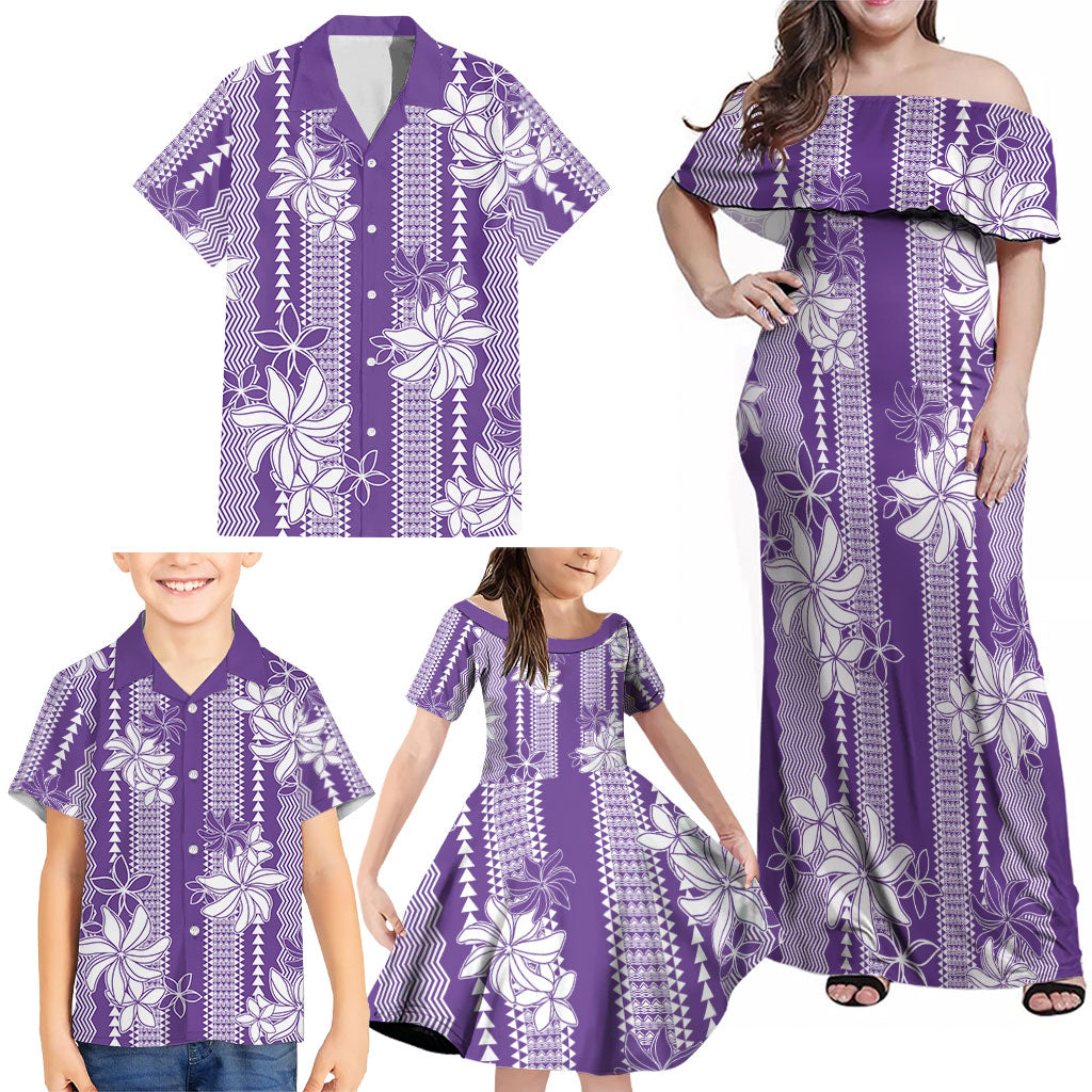 Hawaii Kakau Tribal Family Matching Off Shoulder Maxi Dress and Hawaiian Shirt With Purple Tiare LT05 - Polynesian Pride