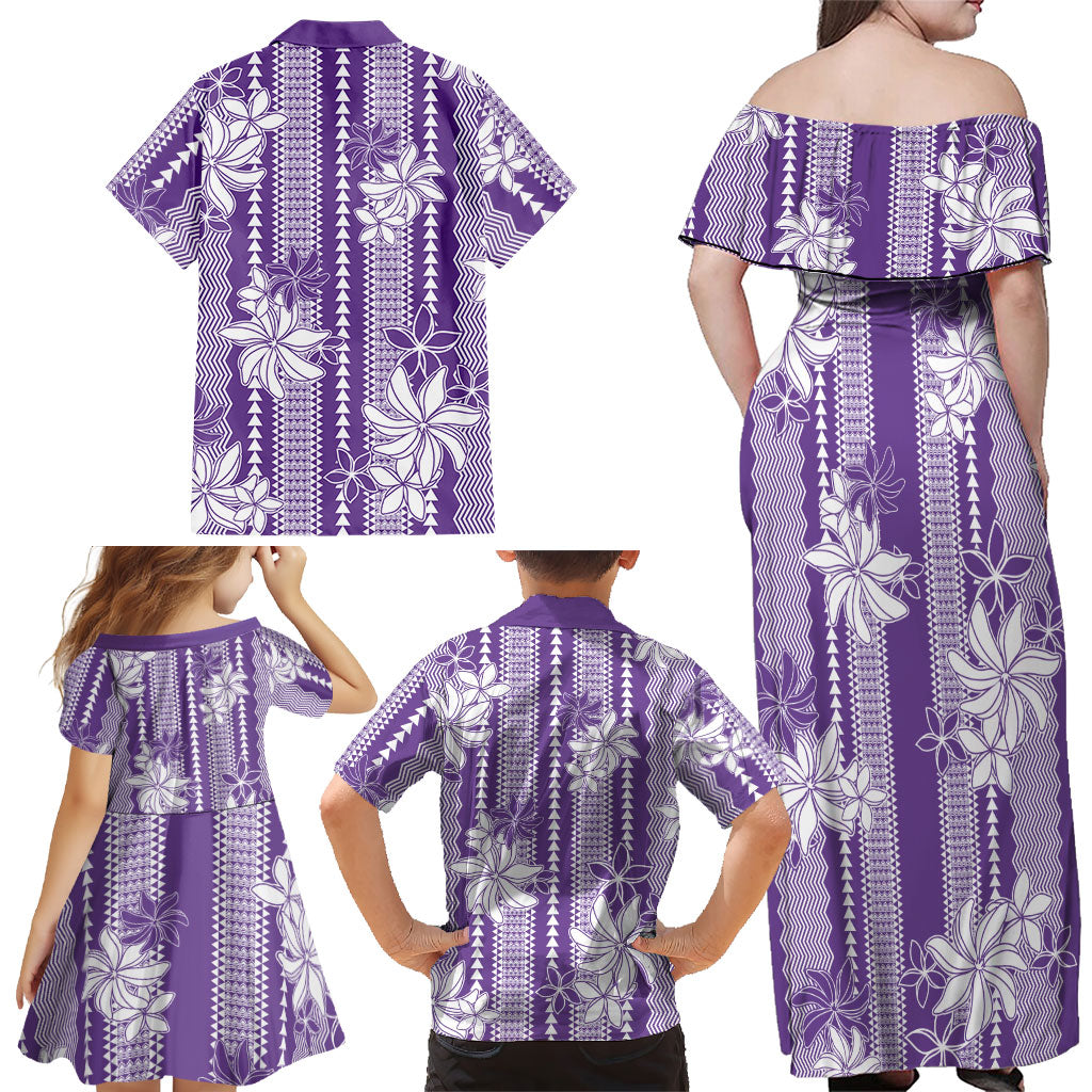 Hawaii Kakau Tribal Family Matching Off Shoulder Maxi Dress and Hawaiian Shirt With Purple Tiare LT05 - Polynesian Pride