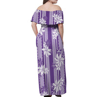 Hawaii Kakau Tribal Family Matching Off Shoulder Maxi Dress and Hawaiian Shirt With Purple Tiare LT05 - Polynesian Pride