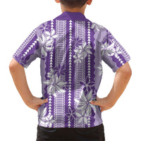 Hawaii Kakau Tribal Family Matching Off Shoulder Short Dress and Hawaiian Shirt With Purple Tiare LT05 - Polynesian Pride