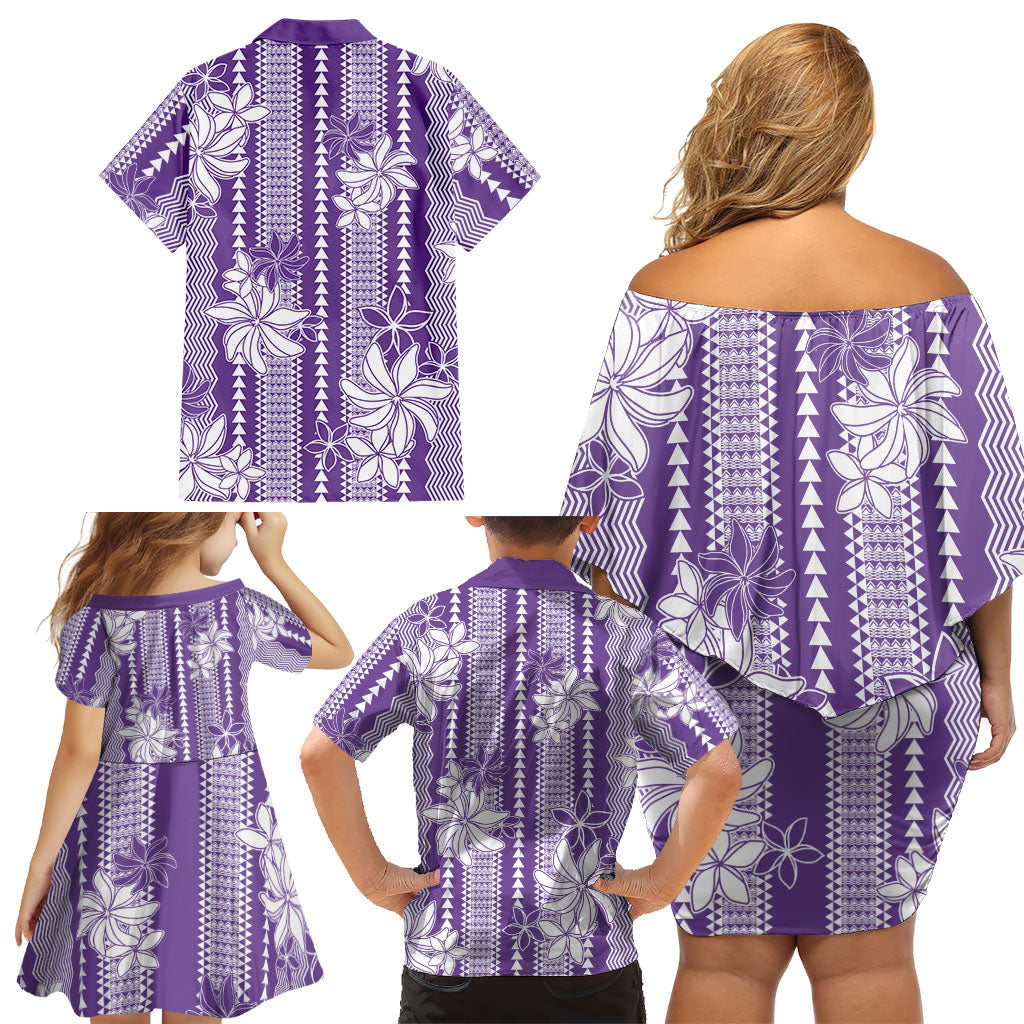 Hawaii Kakau Tribal Family Matching Off Shoulder Short Dress and Hawaiian Shirt With Purple Tiare LT05 - Polynesian Pride