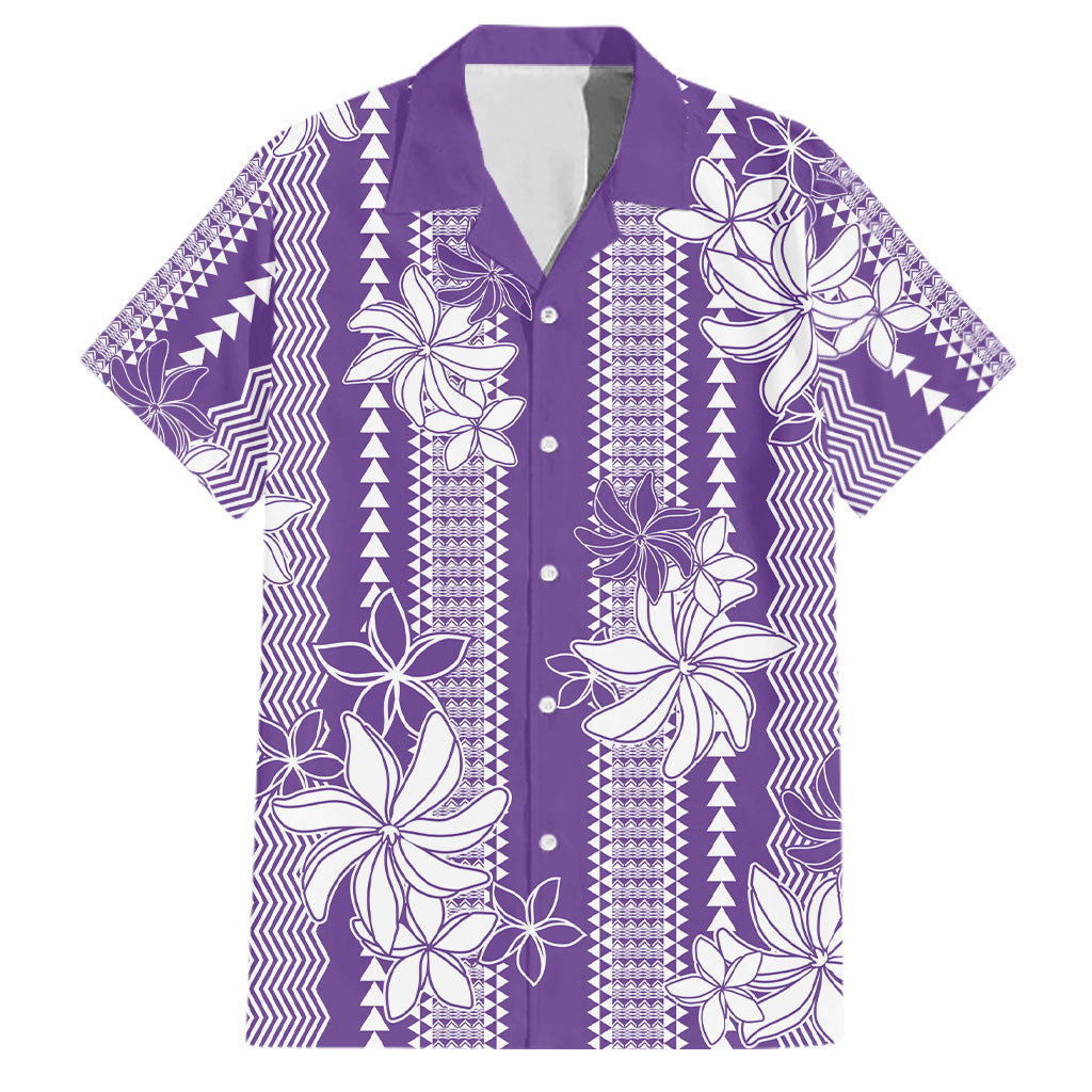 Hawaii Kakau Tribal Family Matching Off Shoulder Short Dress and Hawaiian Shirt With Purple Tiare LT05 Dad's Shirt - Short Sleeve Purple - Polynesian Pride