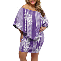 Hawaii Kakau Tribal Family Matching Off Shoulder Short Dress and Hawaiian Shirt With Purple Tiare LT05 Mom's Dress Purple - Polynesian Pride