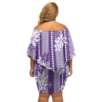 Hawaii Kakau Tribal Family Matching Off Shoulder Short Dress and Hawaiian Shirt With Purple Tiare LT05 - Polynesian Pride