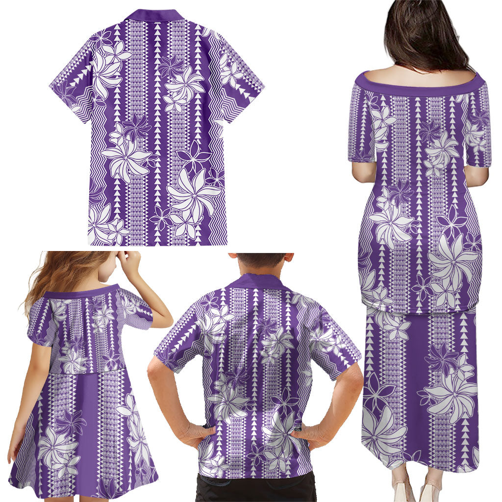 Hawaii Kakau Tribal Family Matching Puletasi and Hawaiian Shirt With Purple Tiare LT05 - Polynesian Pride