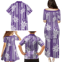 Hawaii Kakau Tribal Family Matching Puletasi and Hawaiian Shirt With Purple Tiare LT05 - Polynesian Pride