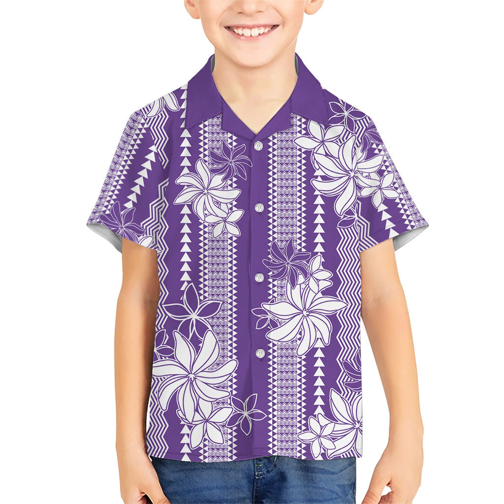 Hawaii Kakau Tribal Family Matching Puletasi and Hawaiian Shirt With Purple Tiare LT05 Son's Shirt Purple - Polynesian Pride