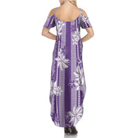 Hawaii Kakau Tribal Family Matching Summer Maxi Dress and Hawaiian Shirt With Purple Tiare LT05 - Polynesian Pride