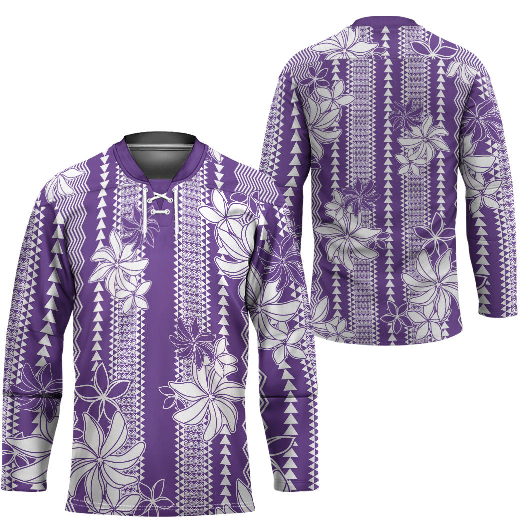 Hawaii Kakau Tribal Hockey Jersey With Purple Tiare