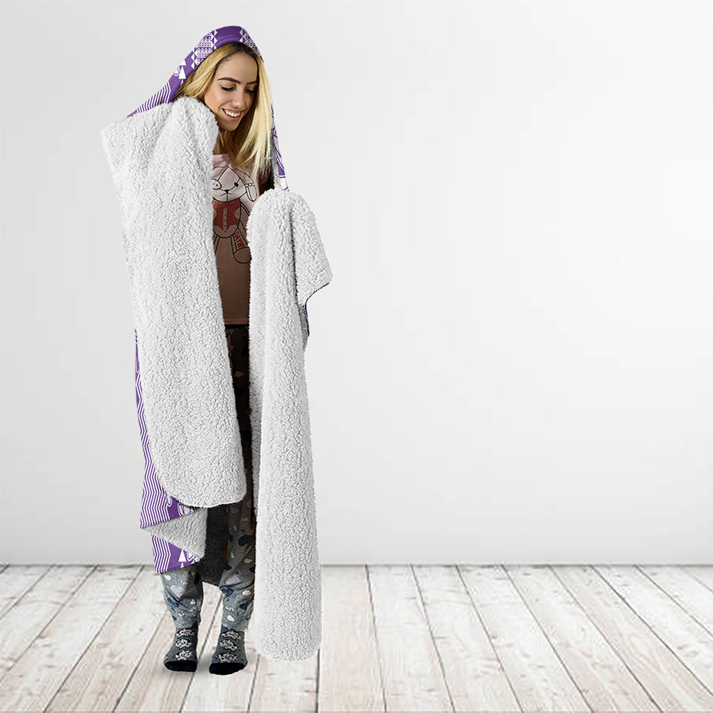 Hawaii Kakau Tribal Hooded Blanket With Purple Tiare