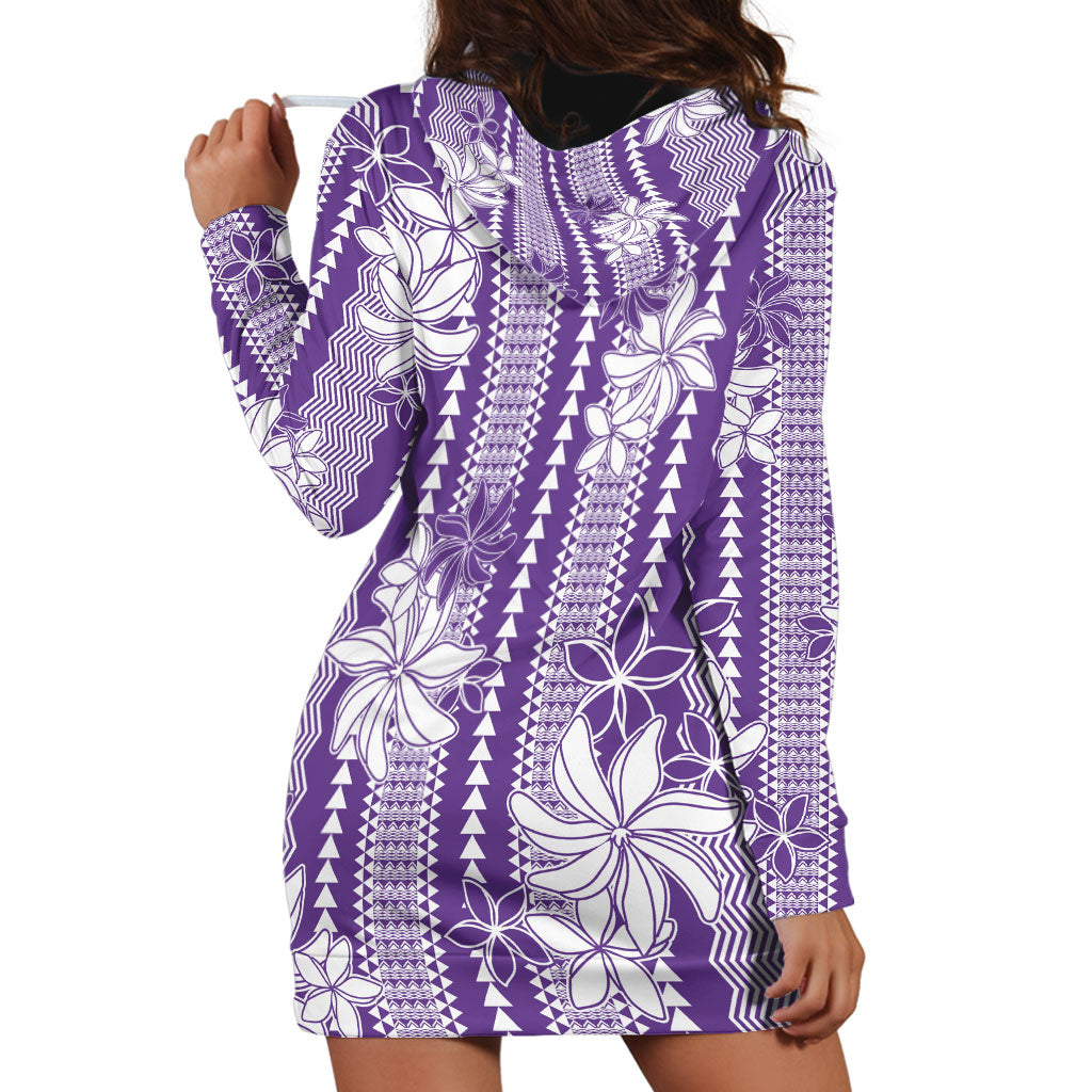 Hawaii Kakau Tribal Hoodie Dress With Purple Tiare LT05 - Polynesian Pride