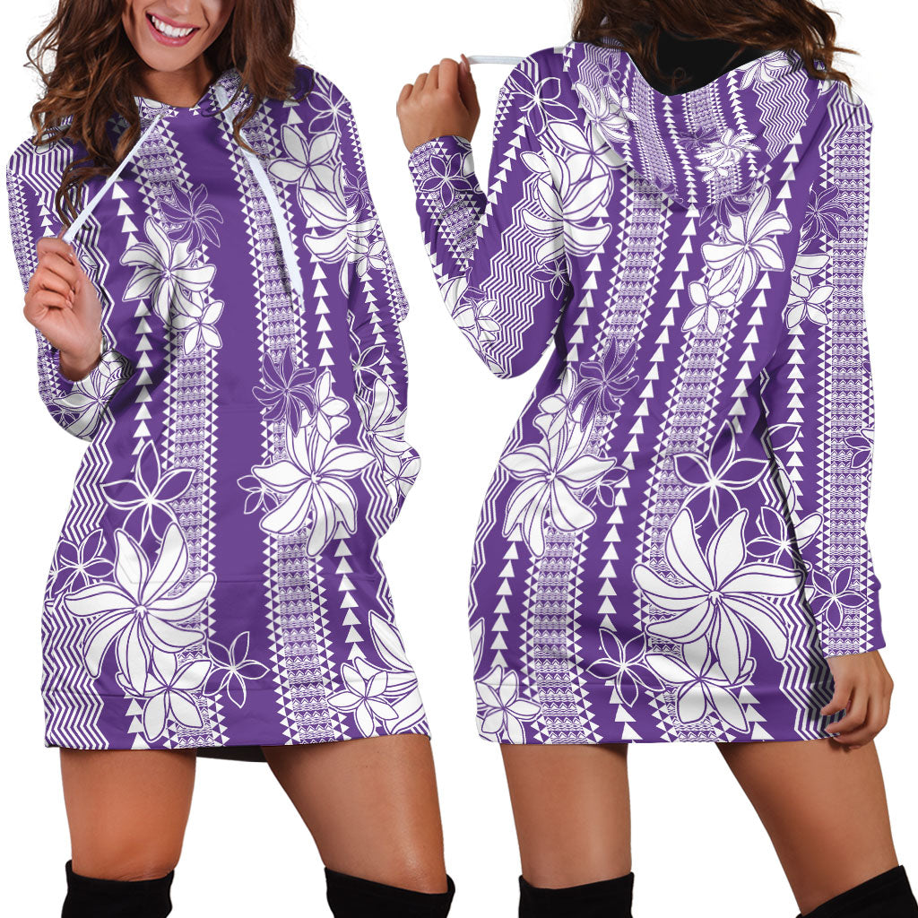 Hawaii Kakau Tribal Hoodie Dress With Purple Tiare LT05 - Polynesian Pride