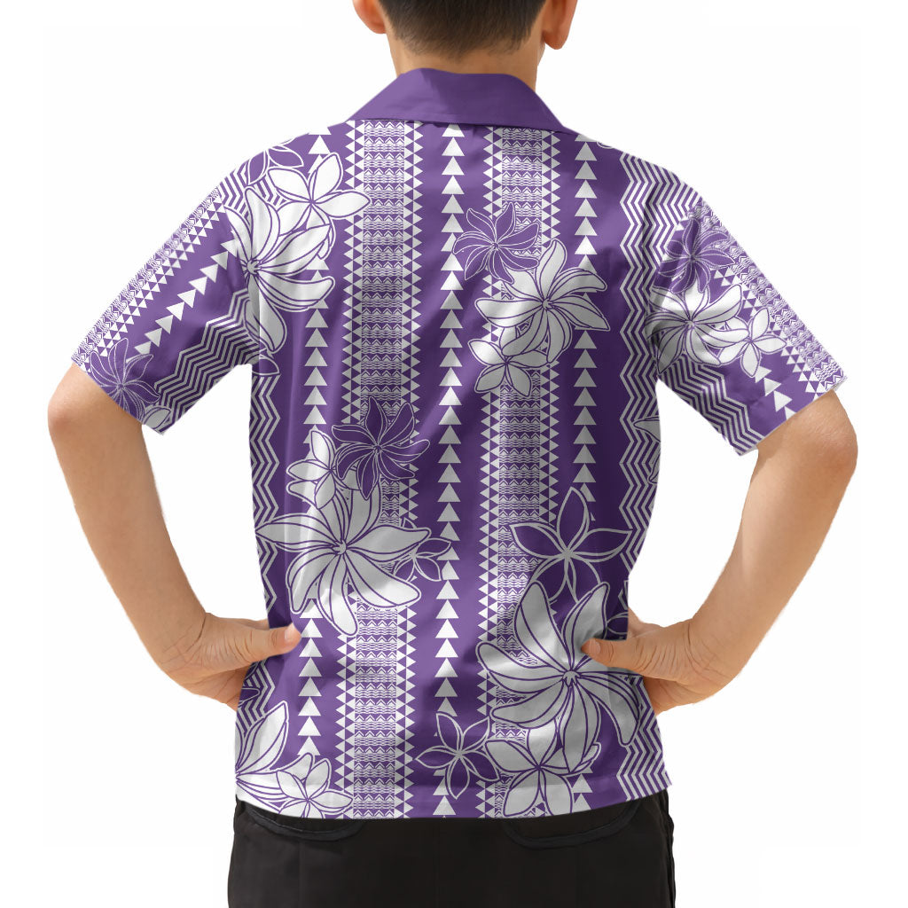 Hawaii Kakau Tribal Kid Hawaiian Shirt With Purple Tiare LT05 - Polynesian Pride