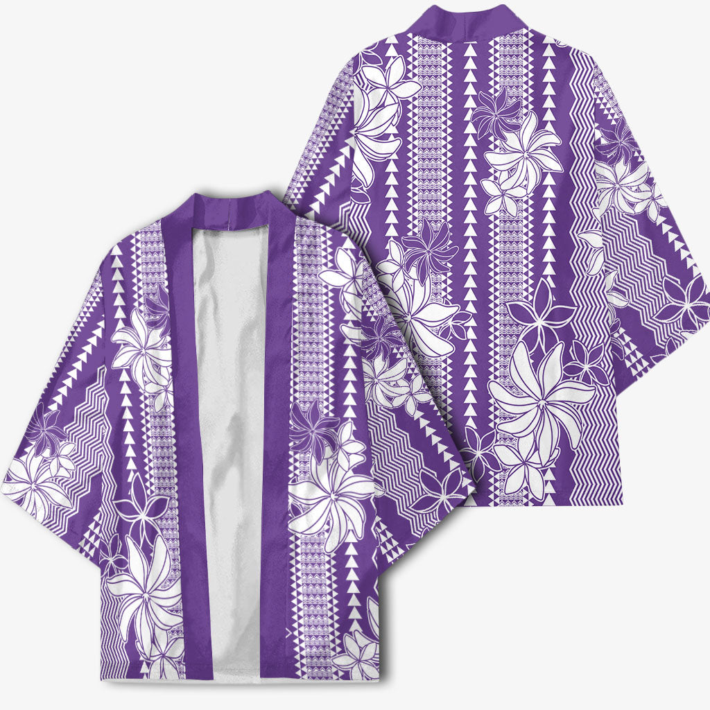 Hawaii Kakau Tribal Kimono With Purple Tiare LT05 - Polynesian Pride