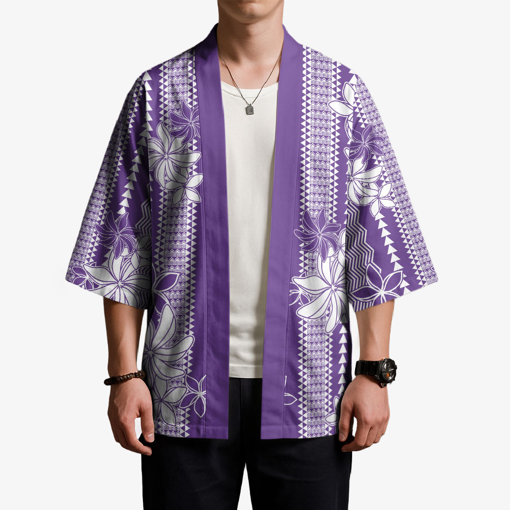 Hawaii Kakau Tribal Kimono With Purple Tiare LT05 - Polynesian Pride