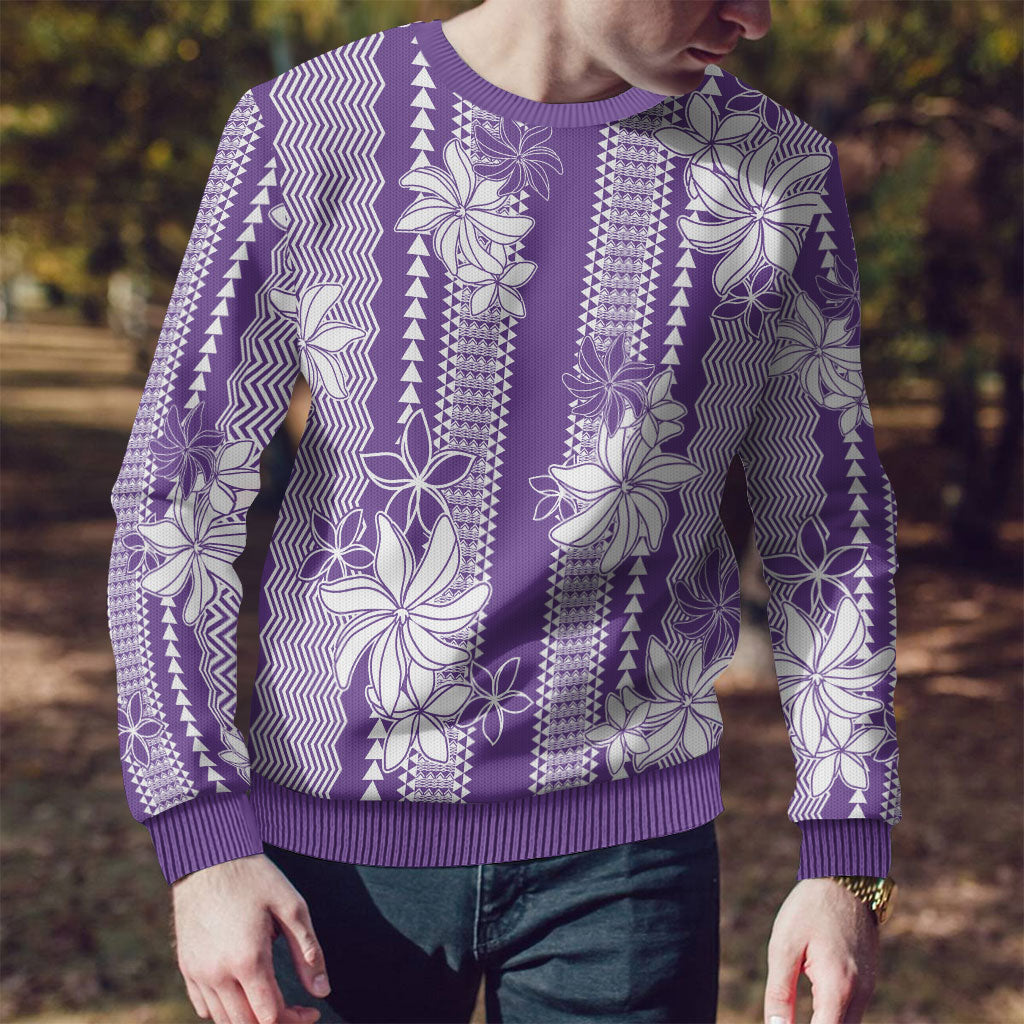 Hawaii Kakau Tribal Ugly Christmas Sweater With Purple Tiare LT05 - Polynesian Pride