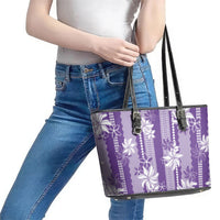 Hawaii Kakau Tribal Leather Tote Bag With Purple Tiare