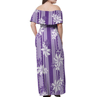 Hawaii Kakau Tribal Off Shoulder Maxi Dress With Purple Tiare
