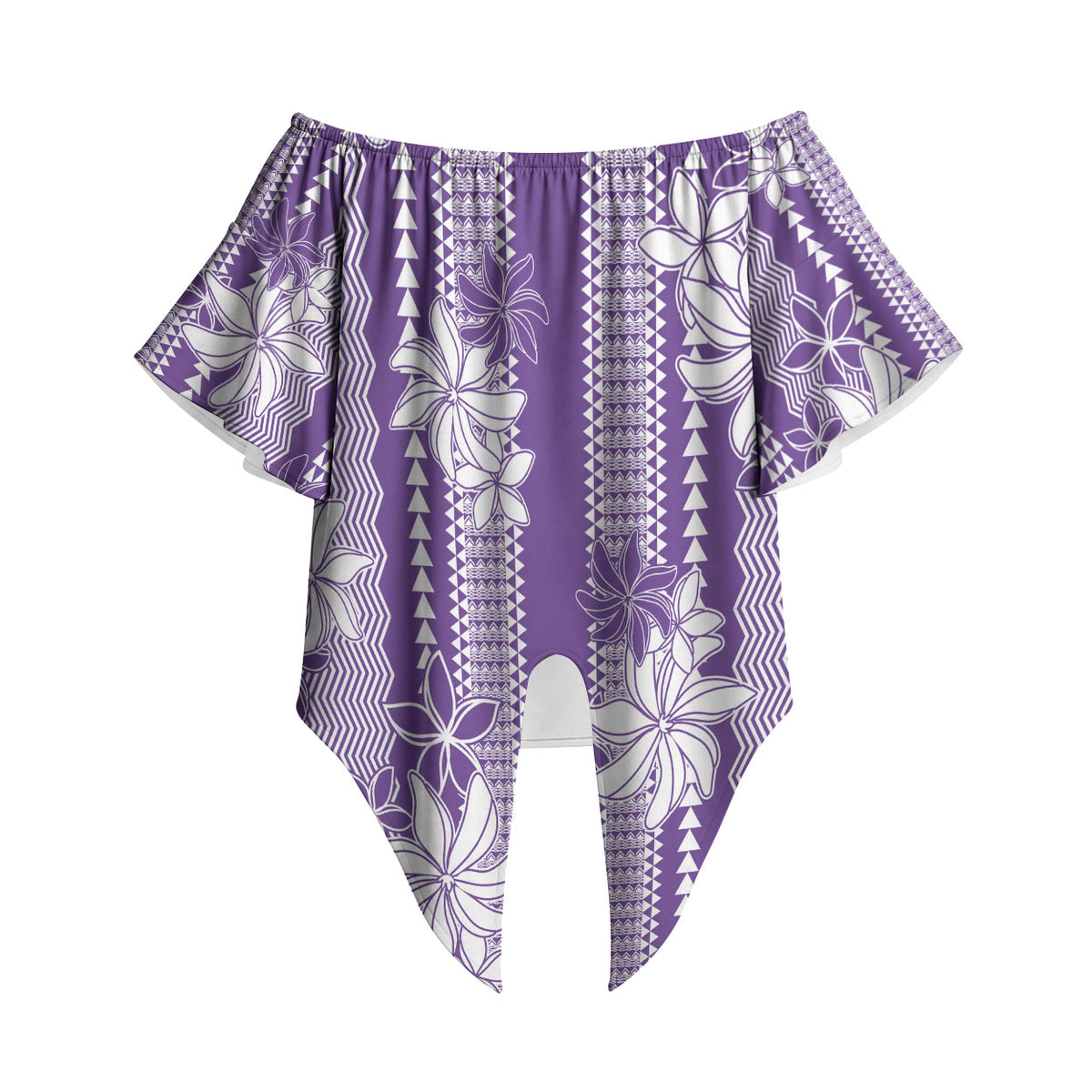 Hawaii Kakau Tribal Off Shoulder Wrap Waist Top With Purple Tiare LT05 Purple - Polynesian Pride