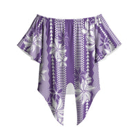 Hawaii Kakau Tribal Off Shoulder Wrap Waist Top With Purple Tiare LT05 Purple - Polynesian Pride