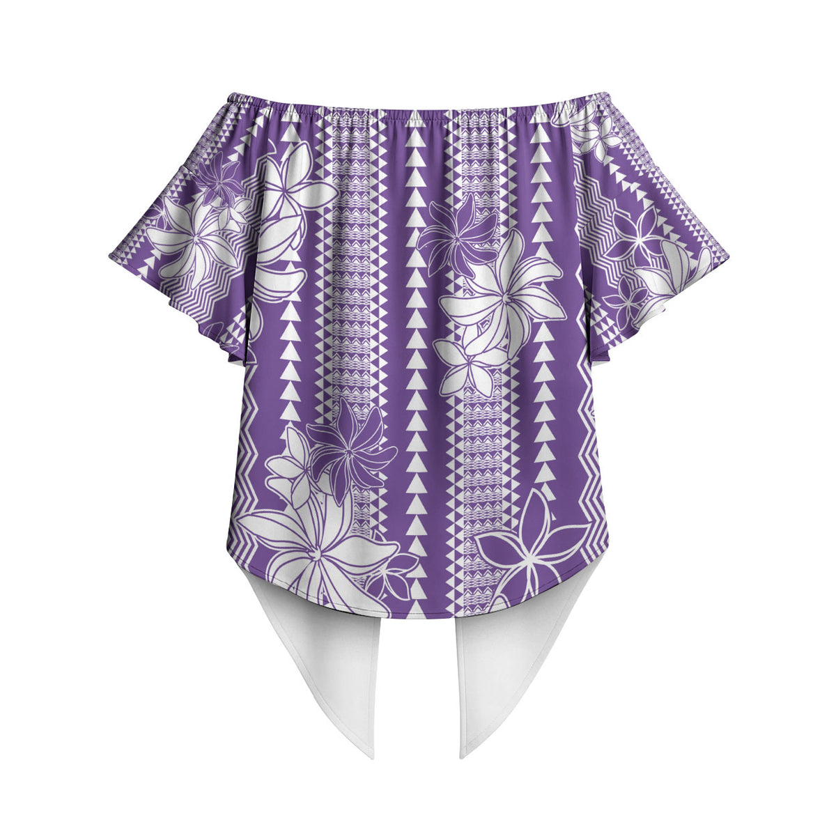 Hawaii Kakau Tribal Off Shoulder Wrap Waist Top With Purple Tiare LT05 - Polynesian Pride