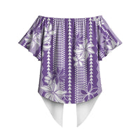 Hawaii Kakau Tribal Off Shoulder Wrap Waist Top With Purple Tiare LT05 - Polynesian Pride