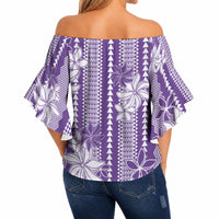 Hawaii Kakau Tribal Off Shoulder Wrap Waist Top With Purple Tiare LT05 - Polynesian Pride