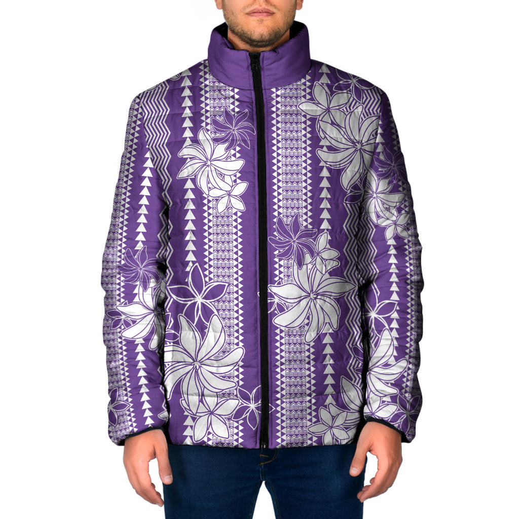Hawaii Kakau Tribal Padded Jacket With Purple Tiare