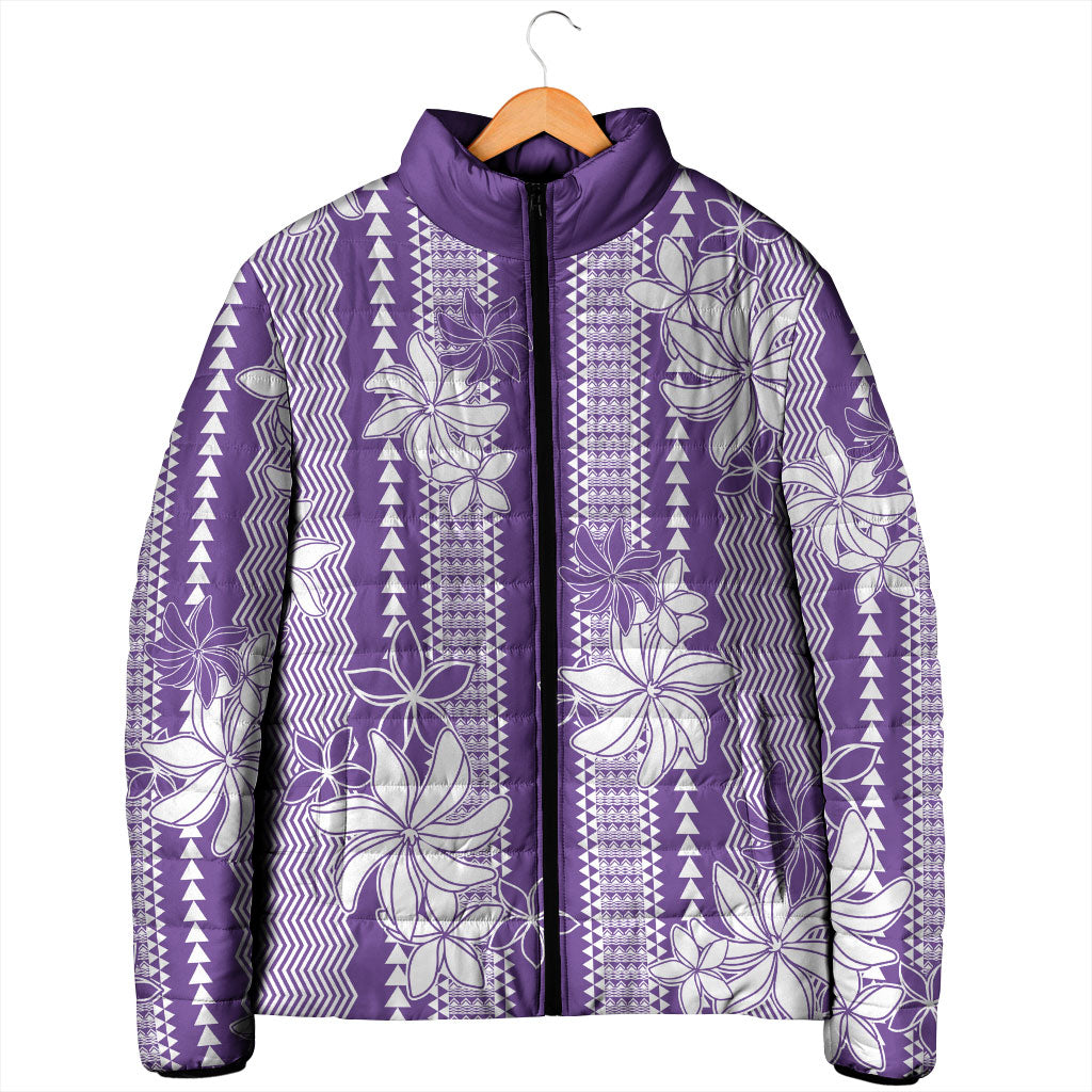 Hawaii Kakau Tribal Padded Jacket With Purple Tiare