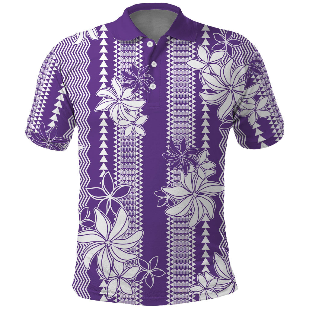 Hawaii Kakau Tribal Polo Shirt With Purple Tiare