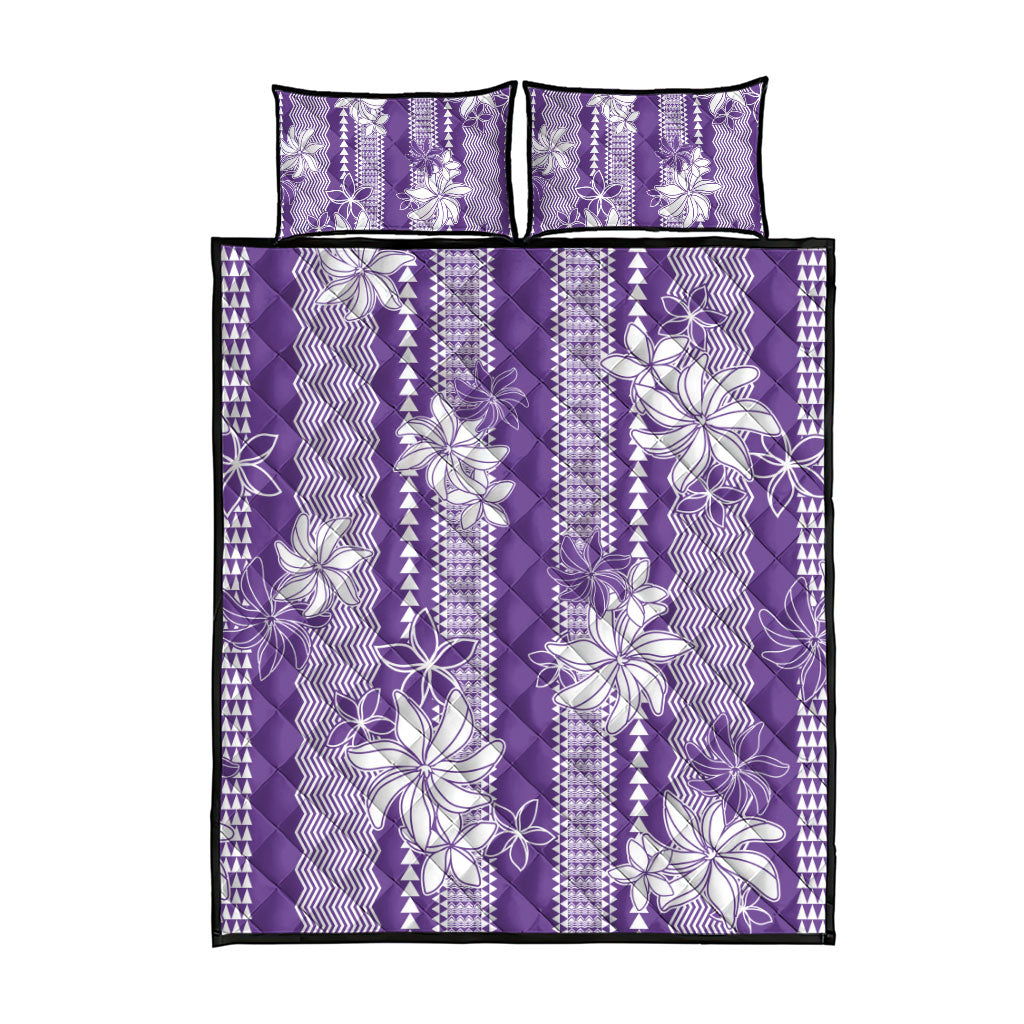 Hawaii Kakau Tribal Quilt Bed Set With Purple Tiare
