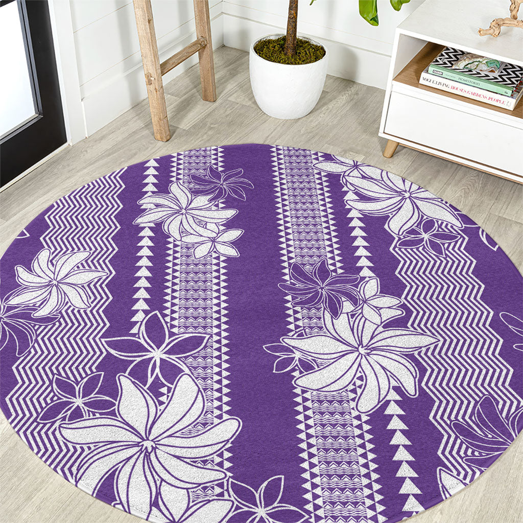Hawaii Kakau Tribal Round Carpet With Purple Tiare