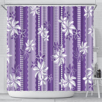 Hawaii Kakau Tribal Shower Curtain With Purple Tiare