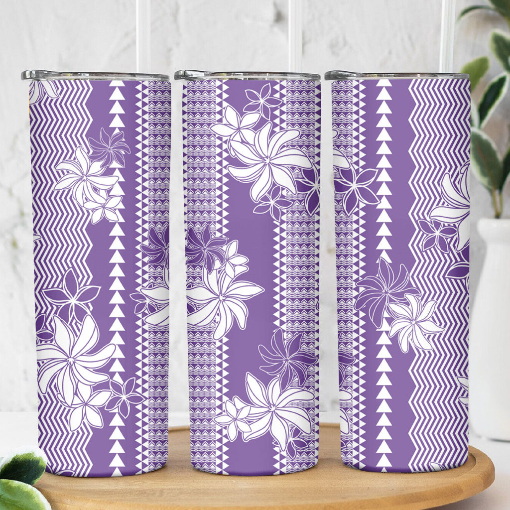 Hawaii Kakau Tribal Skinny Tumbler With Purple Tiare LT05 - Polynesian Pride