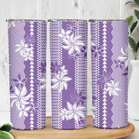 Hawaii Kakau Tribal Skinny Tumbler With Purple Tiare LT05 - Polynesian Pride