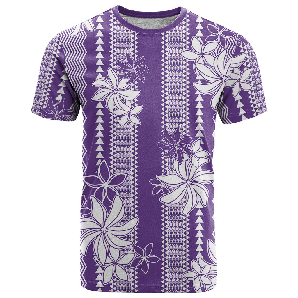 Hawaii Kakau Tribal T Shirt With Purple Tiare