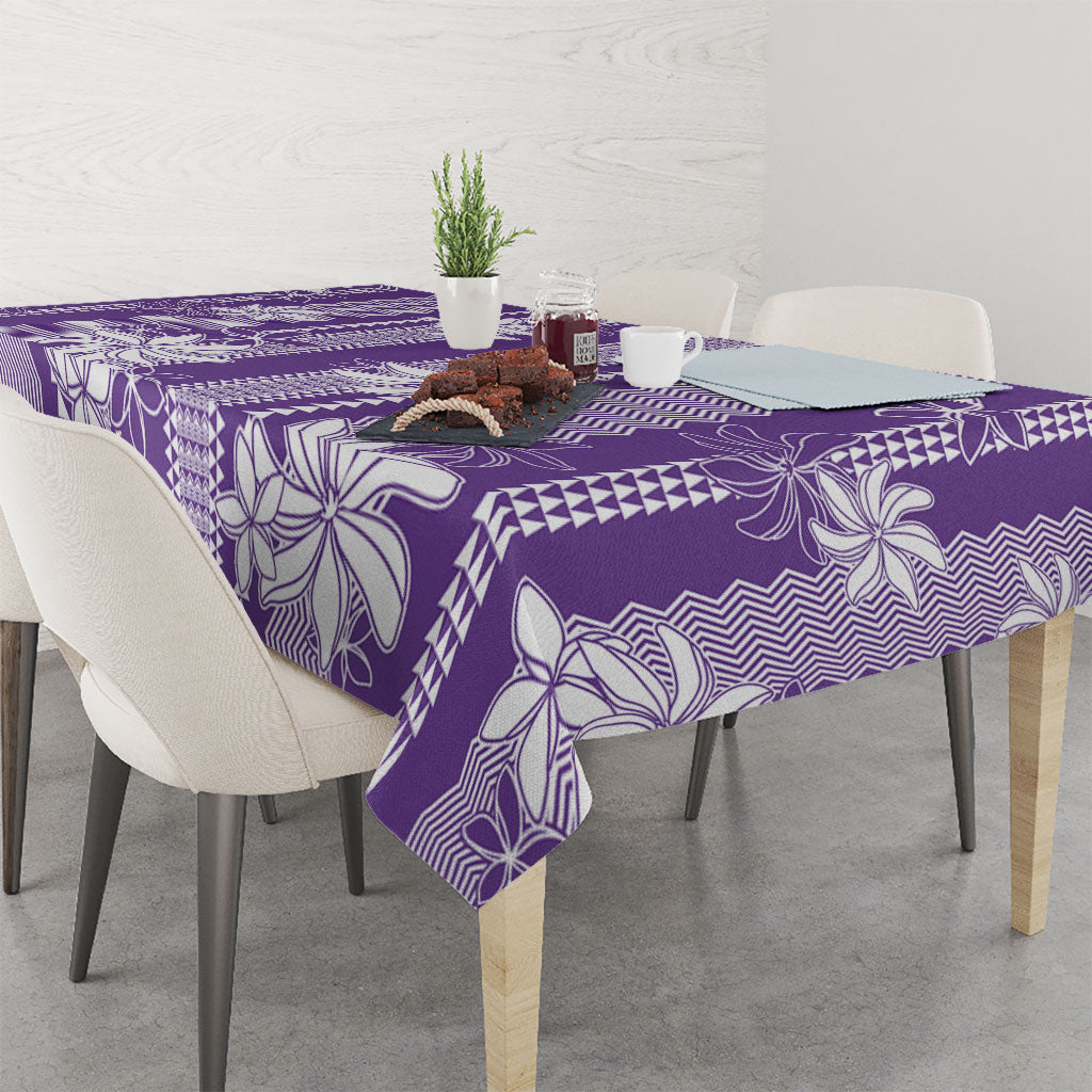 Hawaii Kakau Tribal Tablecloth With Purple Tiare