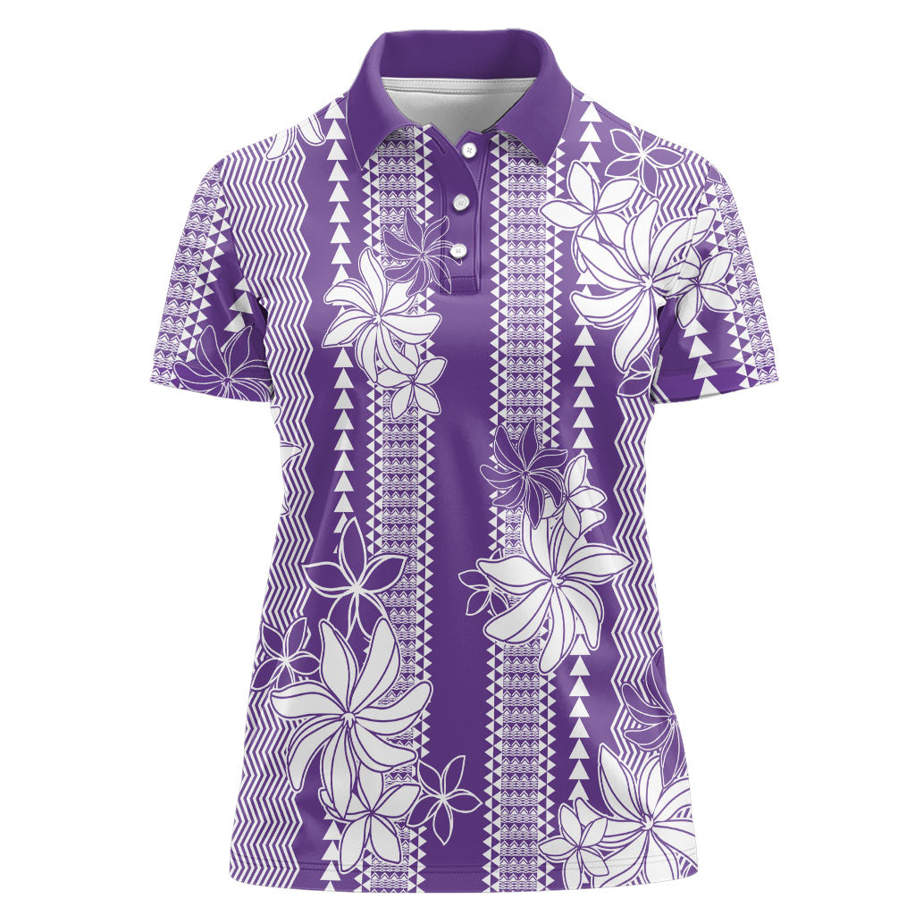 Hawaii Kakau Tribal Women Polo Shirt With Purple Tiare LT05 Female Purple - Polynesian Pride