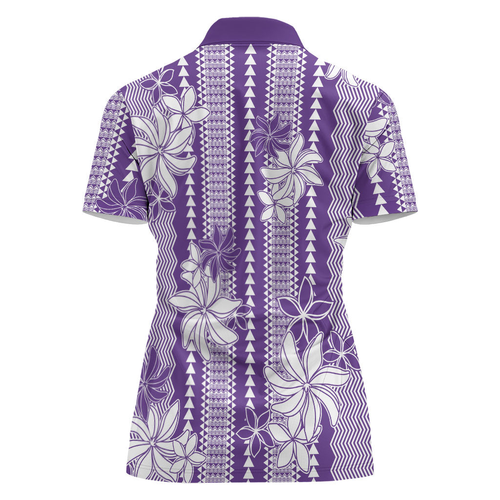 Hawaii Kakau Tribal Women Polo Shirt With Purple Tiare LT05 - Polynesian Pride