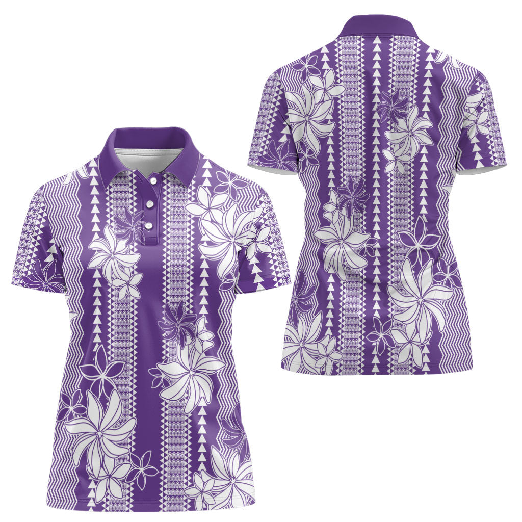 Hawaii Kakau Tribal Women Polo Shirt With Purple Tiare LT05 - Polynesian Pride