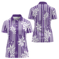 Hawaii Kakau Tribal Women Polo Shirt With Purple Tiare LT05 - Polynesian Pride