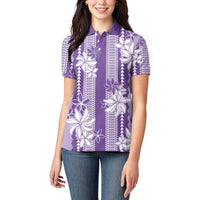 Hawaii Kakau Tribal Women Polo Shirt With Purple Tiare LT05 - Polynesian Pride
