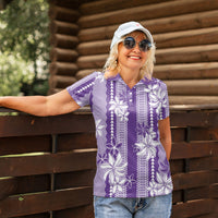 Hawaii Kakau Tribal Women Polo Shirt With Purple Tiare LT05 - Polynesian Pride