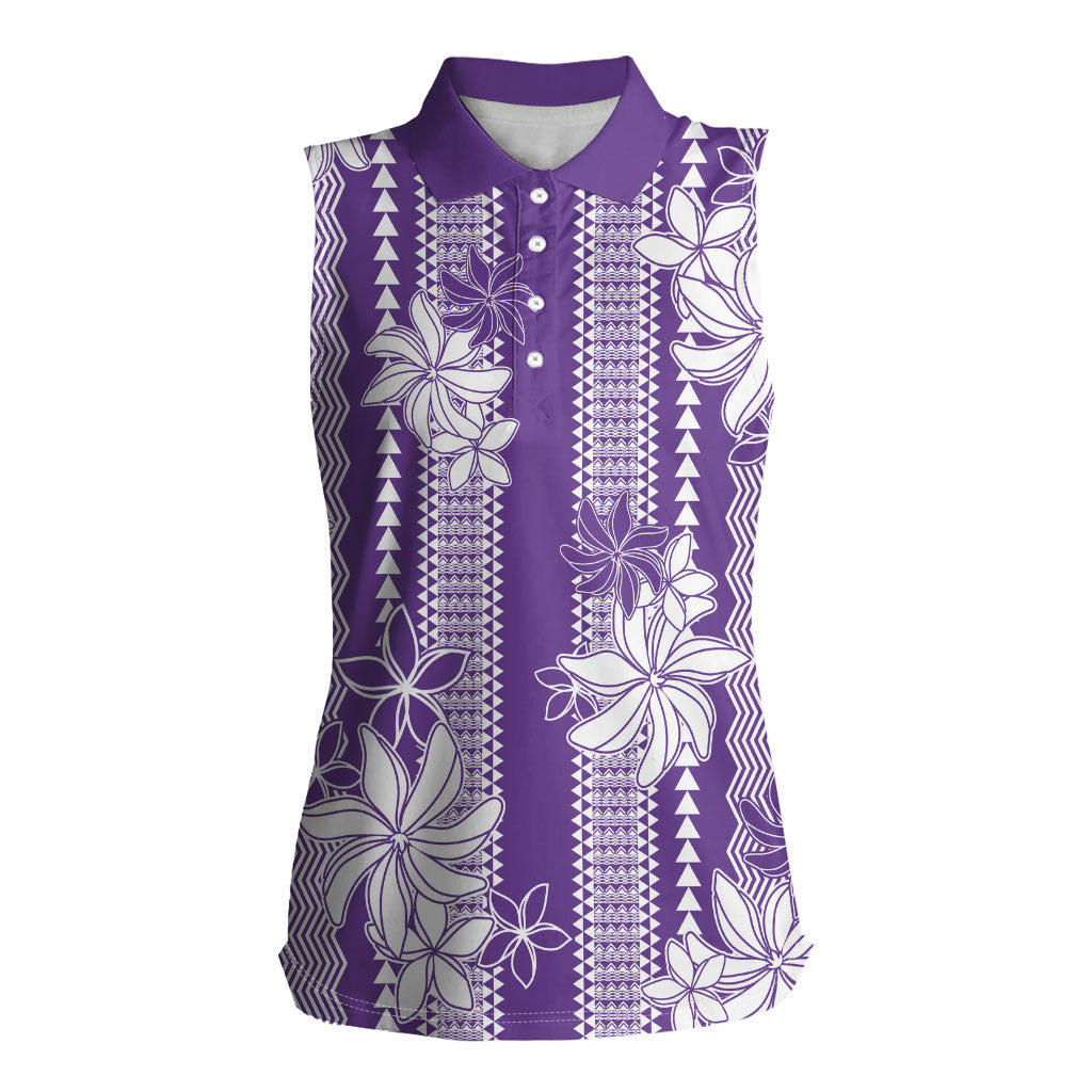 Hawaii Kakau Tribal Women Sleeveless Polo Shirt With Purple Tiare LT05 Female Purple - Polynesian Pride