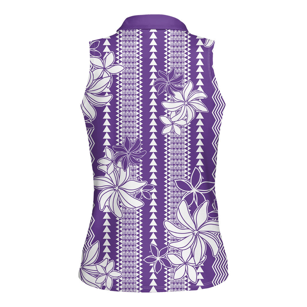 Hawaii Kakau Tribal Women Sleeveless Polo Shirt With Purple Tiare LT05 - Polynesian Pride