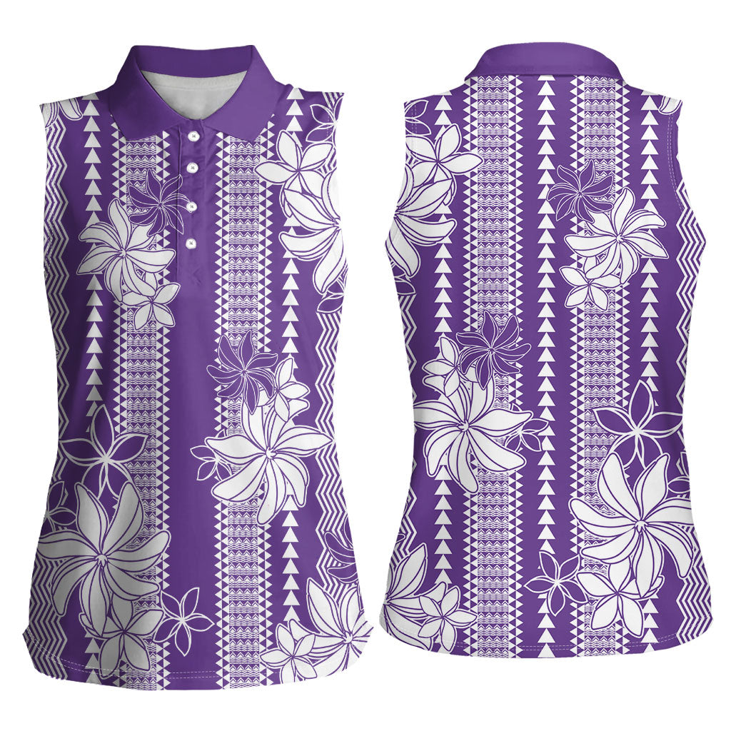 Hawaii Kakau Tribal Women Sleeveless Polo Shirt With Purple Tiare LT05 - Polynesian Pride