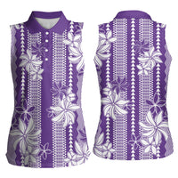 Hawaii Kakau Tribal Women Sleeveless Polo Shirt With Purple Tiare LT05 - Polynesian Pride