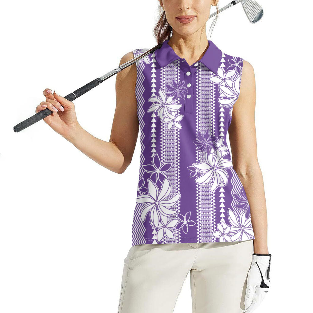 Hawaii Kakau Tribal Women Sleeveless Polo Shirt With Purple Tiare LT05 - Polynesian Pride