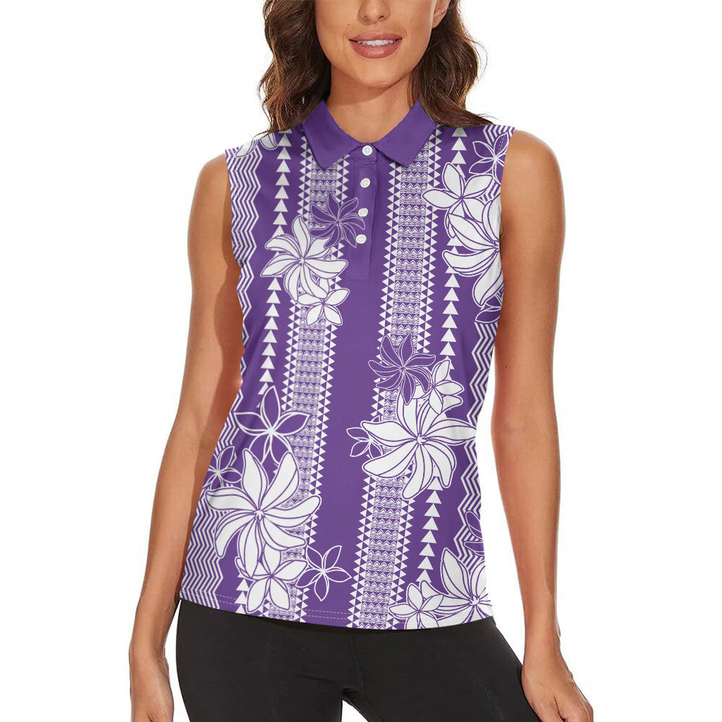 Hawaii Kakau Tribal Women Sleeveless Polo Shirt With Purple Tiare LT05 - Polynesian Pride